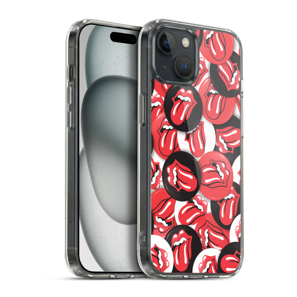 The Rolling Stones Licks Collection Tongue Classic Button Pattern Soft Gel Case for Apple iPhone 15 Plus & MagSafe