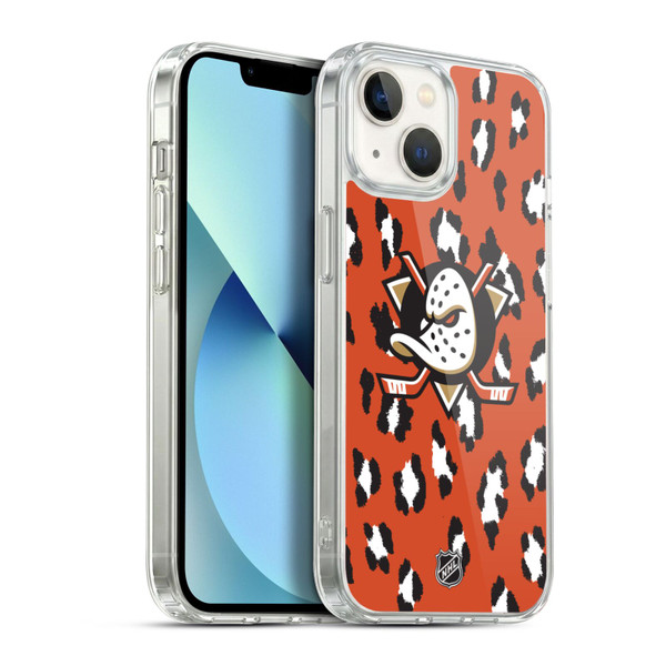 NHL Anaheim Ducks Leopard Pattern Soft Gel Case for Apple iPhone 13