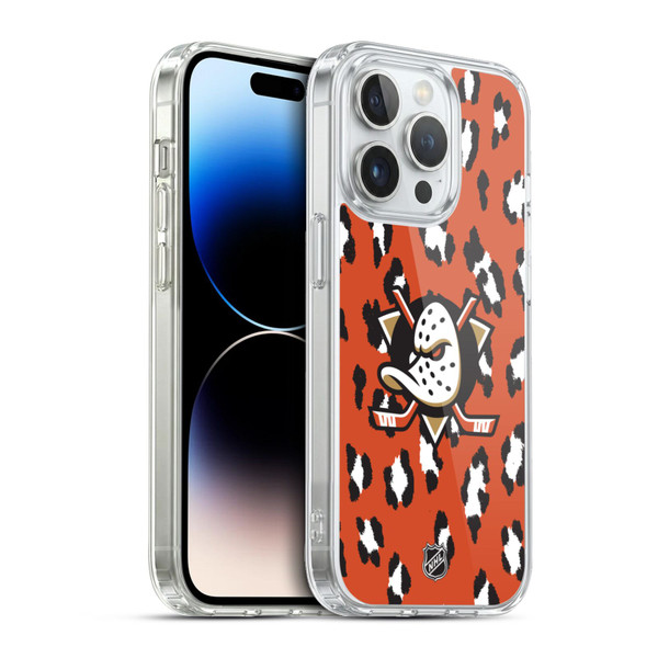 NHL Anaheim Ducks Leopard Pattern Soft Gel Case for Apple iPhone 13 Pro & MagSafe