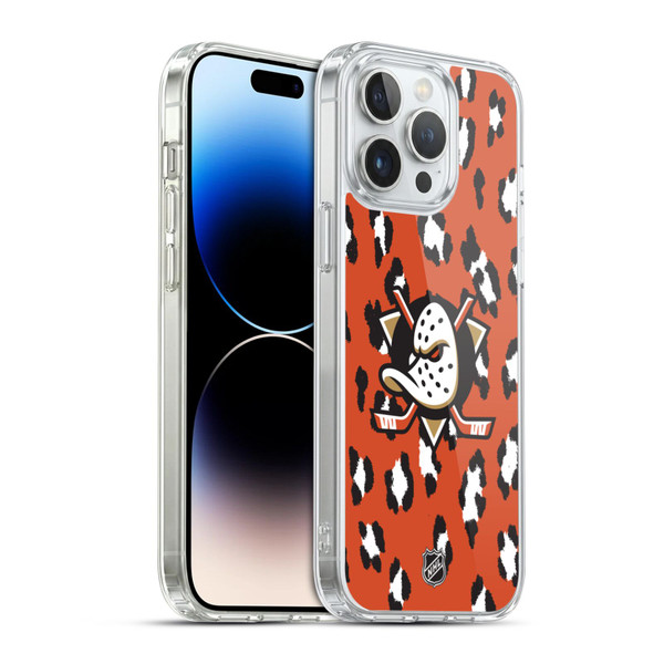 NHL Anaheim Ducks Leopard Pattern Soft Gel Case for Apple iPhone 14 Pro Max & MagSafe