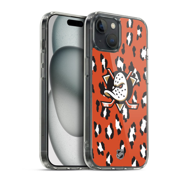 NHL Anaheim Ducks Leopard Pattern Soft Gel Case for Apple iPhone 15 Plus & MagSafe