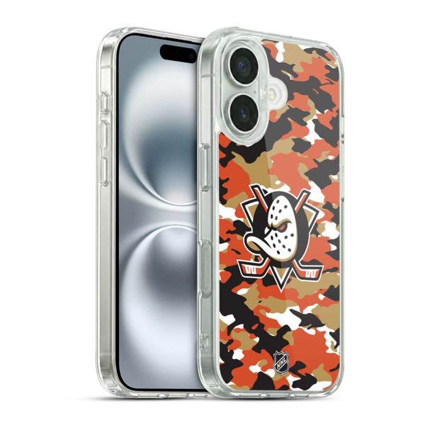 NHL Anaheim Ducks Camouflage Soft Gel Case for Apple iPhone 16 & MagSafe