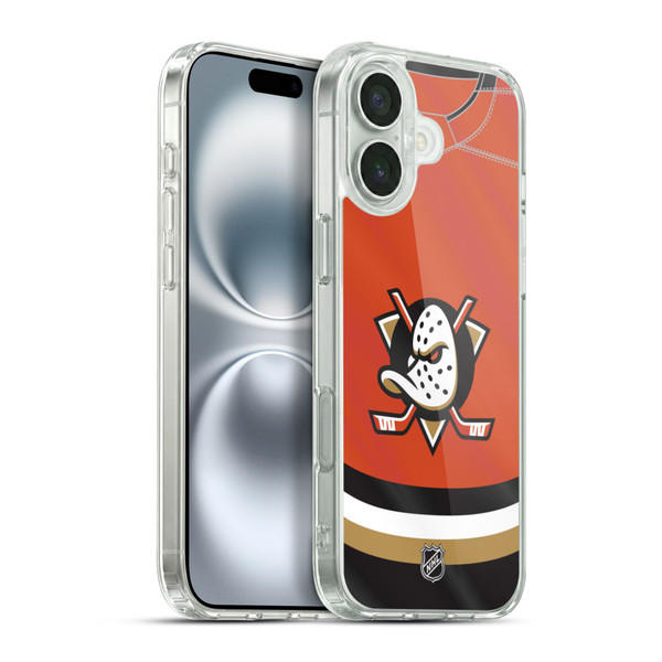 NHL Anaheim Ducks Jersey Soft Gel Case for Apple iPhone 16 Plus & MagSafe