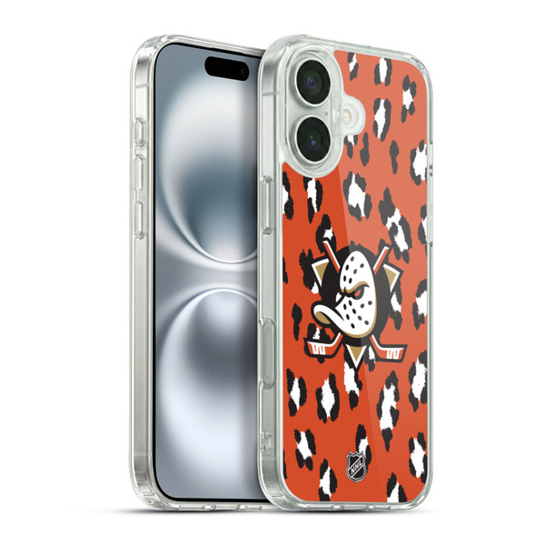 NHL Anaheim Ducks Leopard Pattern Soft Gel Case for Apple iPhone 16 Plus & MagSafe
