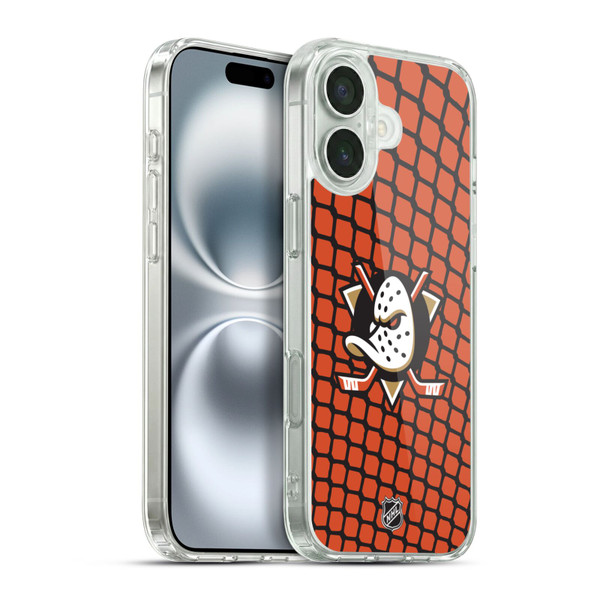 NHL Anaheim Ducks Net Pattern Soft Gel Case for Apple iPhone 16 Plus & MagSafe
