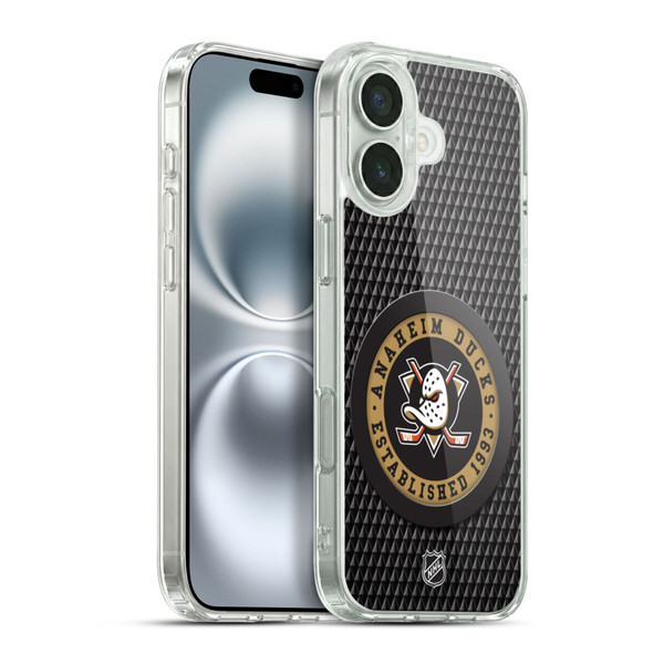 NHL Anaheim Ducks Puck Texture Soft Gel Case for Apple iPhone 16 Plus & MagSafe