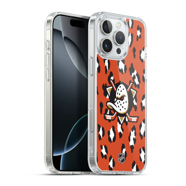 NHL Anaheim Ducks Leopard Pattern Soft Gel Case for Apple iPhone 16 Pro Max & MagSafe