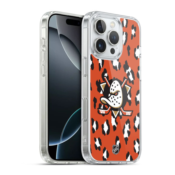 NHL Anaheim Ducks Leopard Pattern Soft Gel Case for Apple iPhone 16 Pro & MagSafe