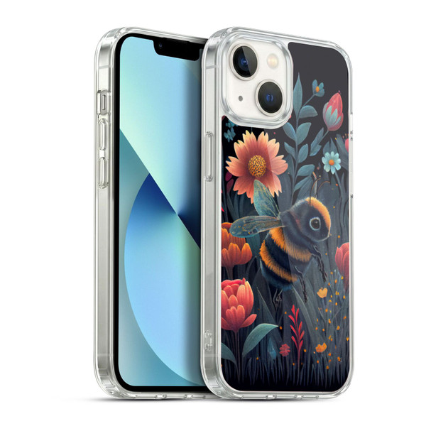 JK Stewart Art Bee And Colorful Flowers Soft Gel Case for Apple iPhone 13