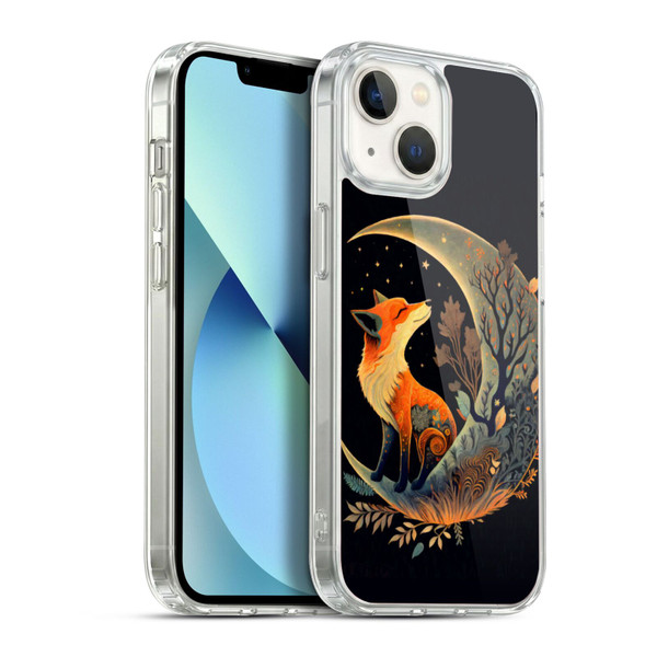 JK Stewart Art Fox On Crescent Moon Soft Gel Case for Apple iPhone 13