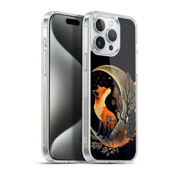JK Stewart Art Fox On Crescent Moon Soft Gel Case for Apple iPhone 15 Pro Max & MagSafe