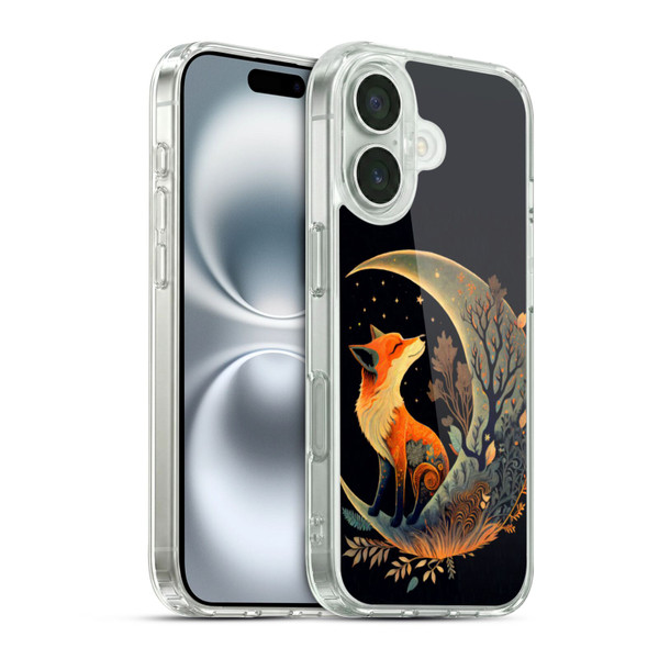JK Stewart Art Fox On Crescent Moon Soft Gel Case for Apple iPhone 16 & MagSafe
