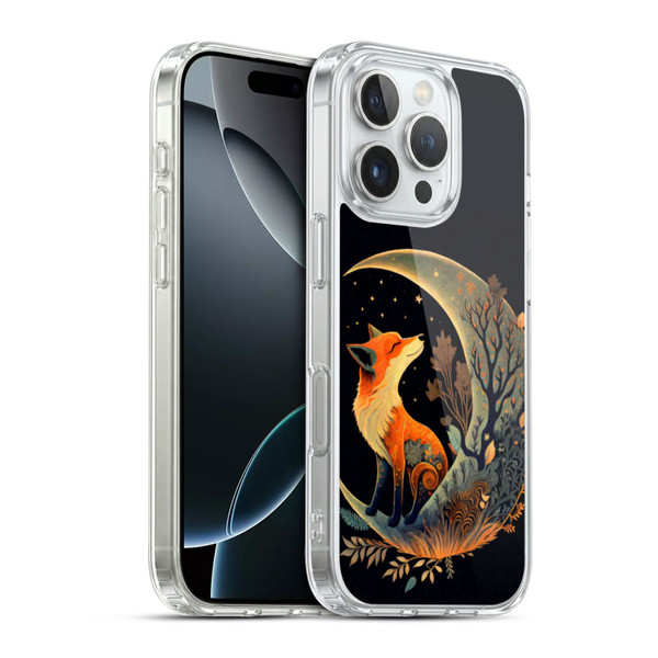 JK Stewart Art Fox On Crescent Moon Soft Gel Case for Apple iPhone 16 Pro & MagSafe