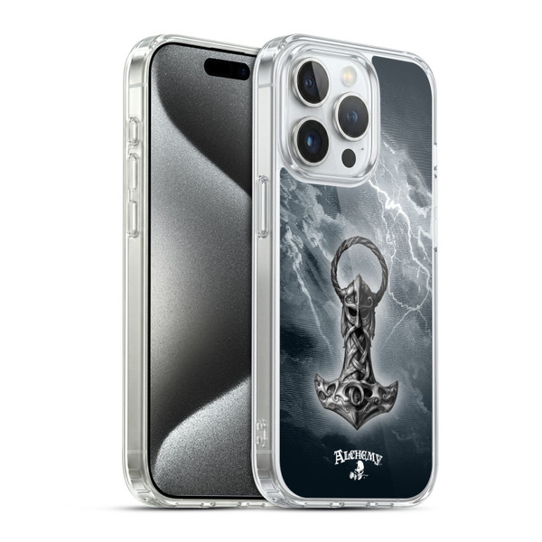 Alchemy Gothic Illustration Mjolnir Hammer Soft Gel Case for Apple iPhone 15 Pro & MagSafe