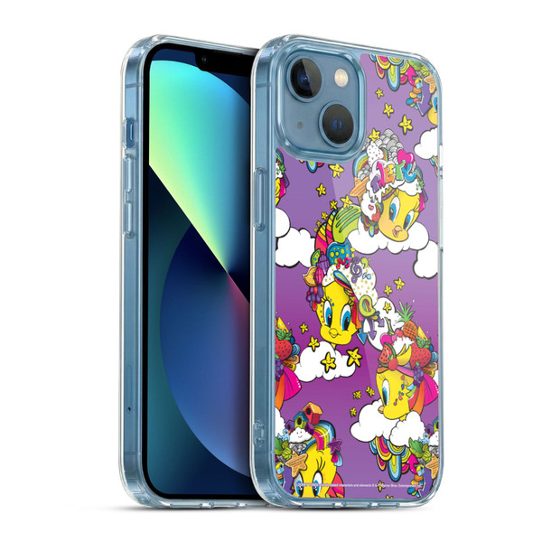Looney Tunes Patterns Tweety Purple Soft Gel Case for Apple iPhone 13 Mini & MagSafe