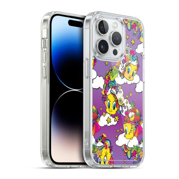 Looney Tunes Patterns Tweety Purple Soft Gel Case for Apple iPhone 13 Pro & MagSafe