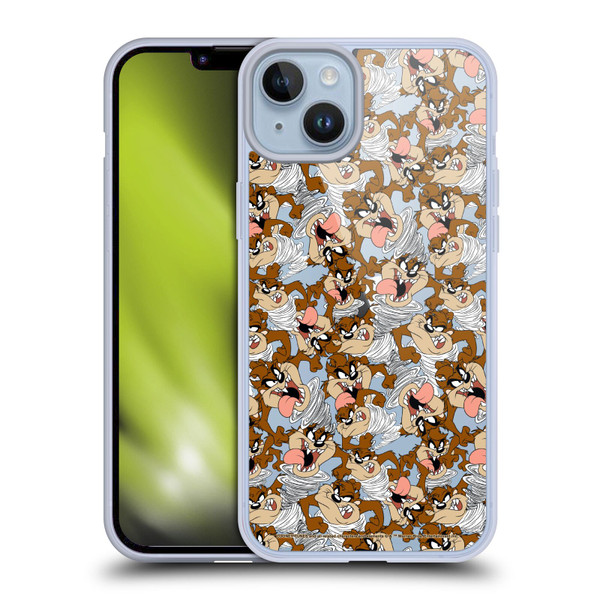 Looney Tunes Patterns Tasmanian Devil Soft Gel Case for Apple iPhone 14 Plus & MagSafe