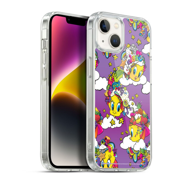 Looney Tunes Patterns Tweety Purple Soft Gel Case for Apple iPhone 14 Plus & MagSafe