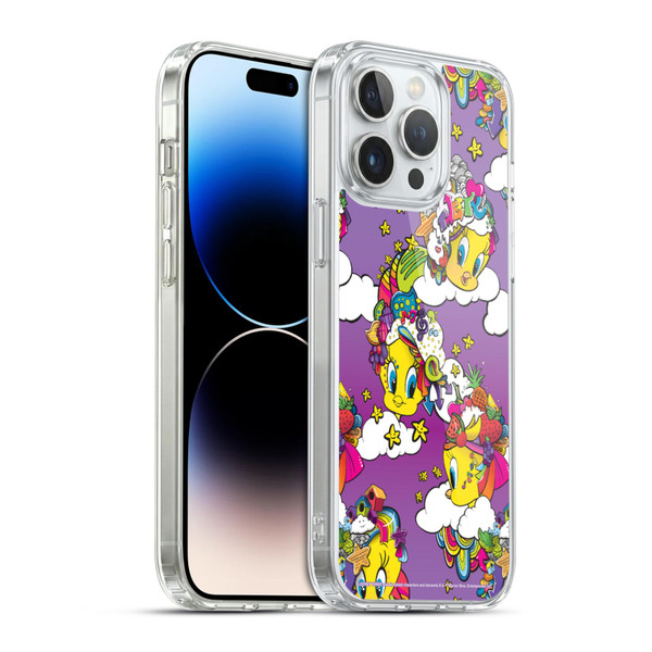 Looney Tunes Patterns Tweety Purple Soft Gel Case for Apple iPhone 14 Pro Max & MagSafe