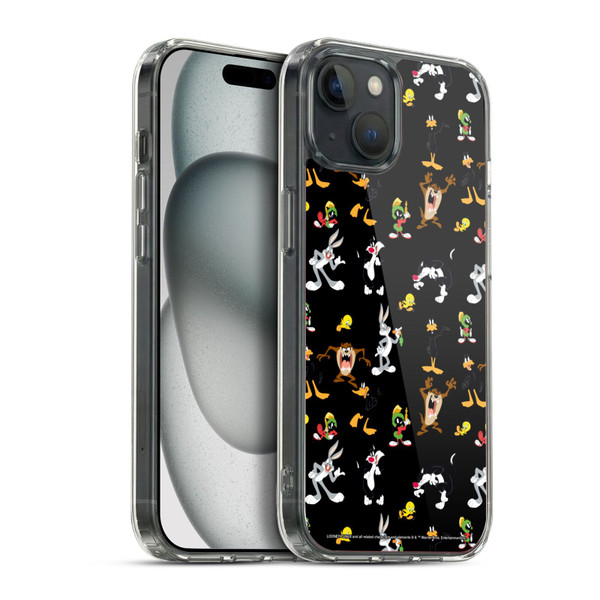 Looney Tunes Patterns Black Soft Gel Case for Apple iPhone 15 Plus & MagSafe