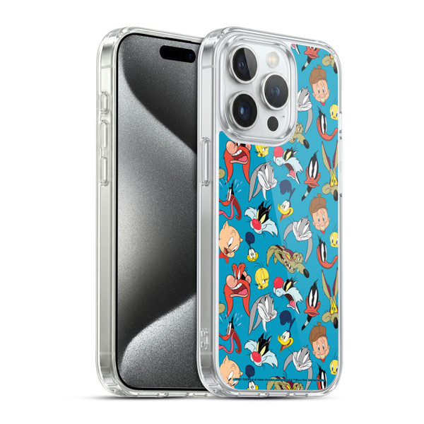 Looney Tunes Patterns Head Shots Soft Gel Case for Apple iPhone 15 Pro & MagSafe