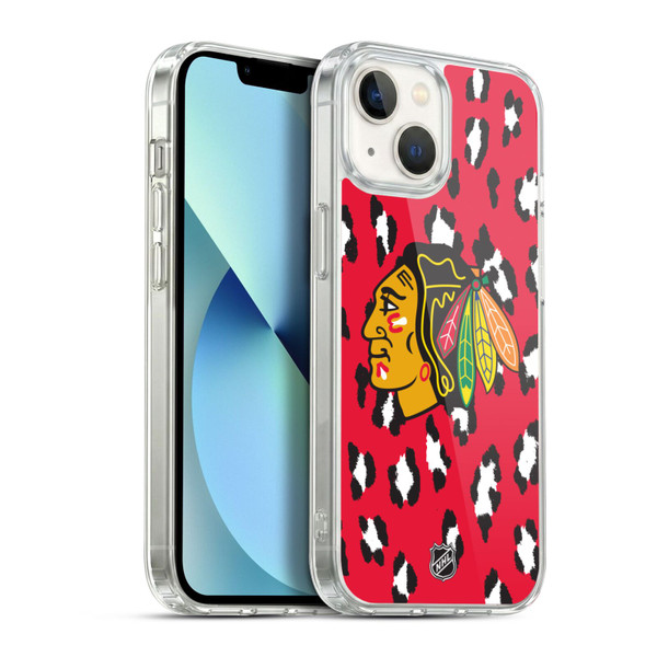 NHL Chicago Blackhawks Leopard Patten Soft Gel Case for Apple iPhone 13