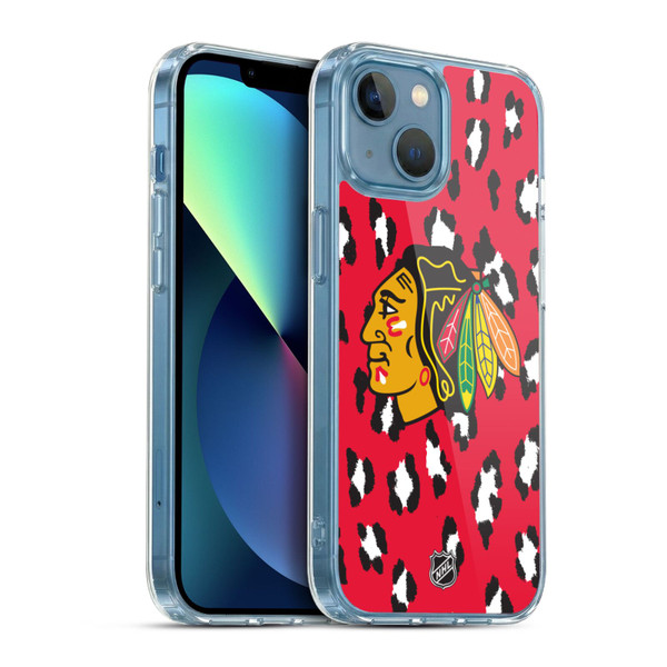 NHL Chicago Blackhawks Leopard Patten Soft Gel Case for Apple iPhone 13 Mini & MagSafe