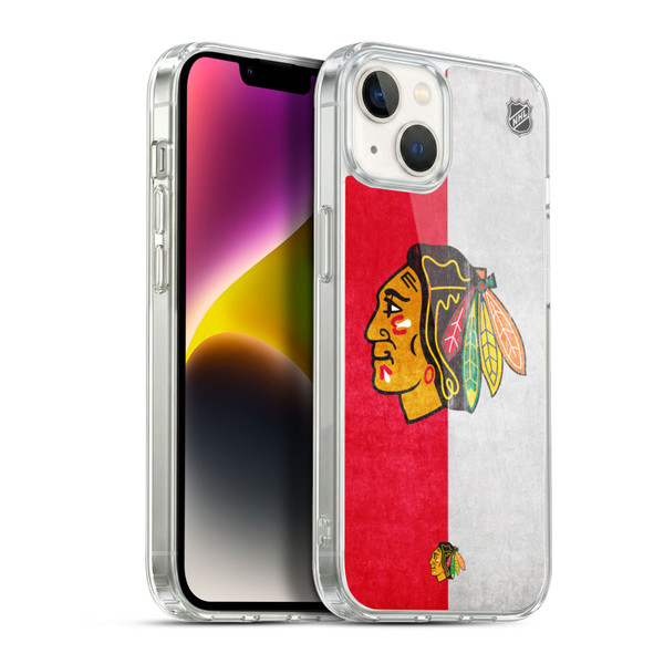 NHL Chicago Blackhawks Half Distressed Soft Gel Case for Apple iPhone 14 Plus & MagSafe