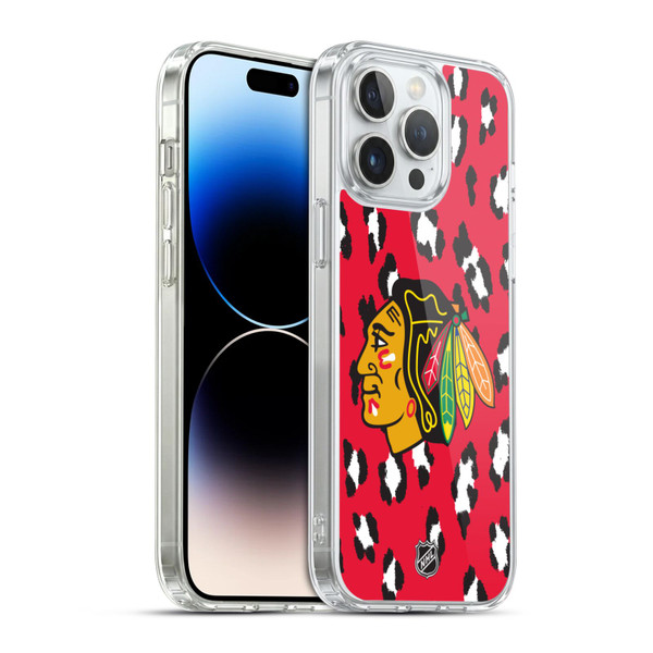 NHL Chicago Blackhawks Leopard Patten Soft Gel Case for Apple iPhone 14 Pro Max & MagSafe