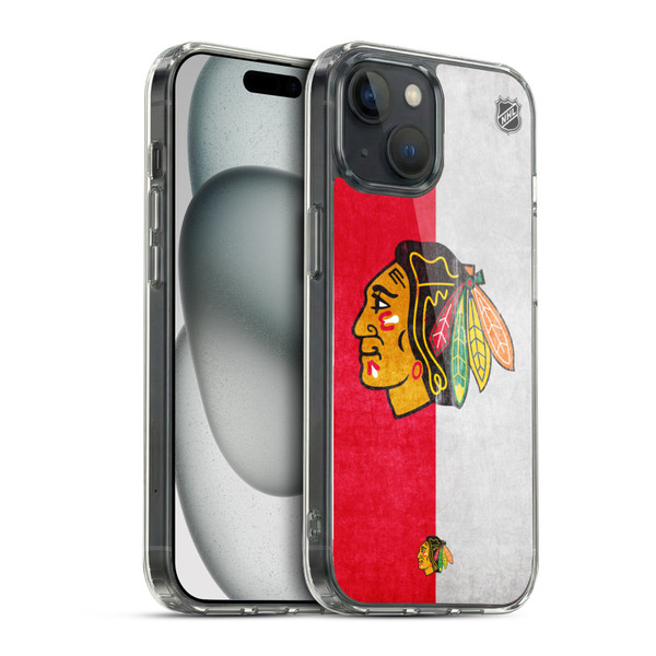 NHL Chicago Blackhawks Half Distressed Soft Gel Case for Apple iPhone 15 & MagSafe