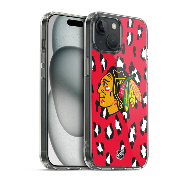 NHL Chicago Blackhawks Leopard Patten Soft Gel Case for Apple iPhone 15 & MagSafe