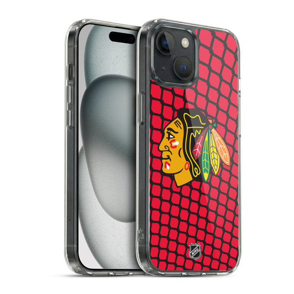 NHL Chicago Blackhawks Net Pattern Soft Gel Case for Apple iPhone 15 & MagSafe
