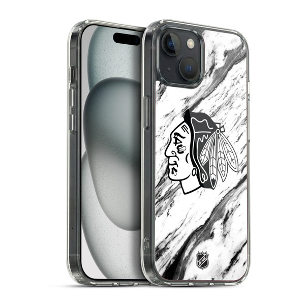 NHL Chicago Blackhawks Marble Soft Gel Case for Apple iPhone 15 Plus & MagSafe