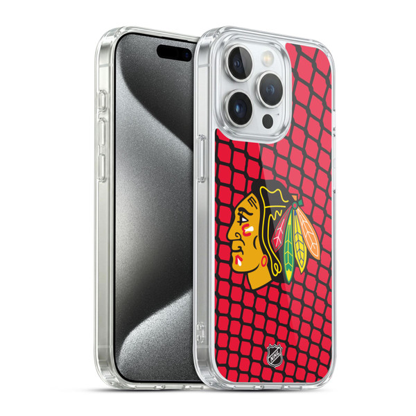 NHL Chicago Blackhawks Net Pattern Soft Gel Case for Apple iPhone 15 Pro & MagSafe