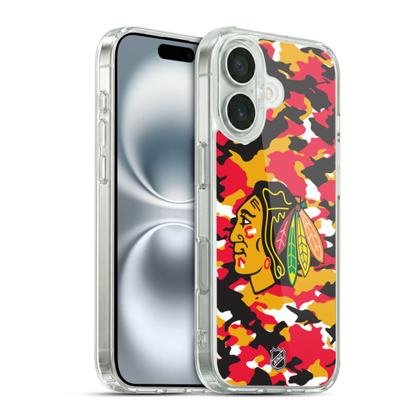 NHL Chicago Blackhawks Camouflage Soft Gel Case for Apple iPhone 16 & MagSafe