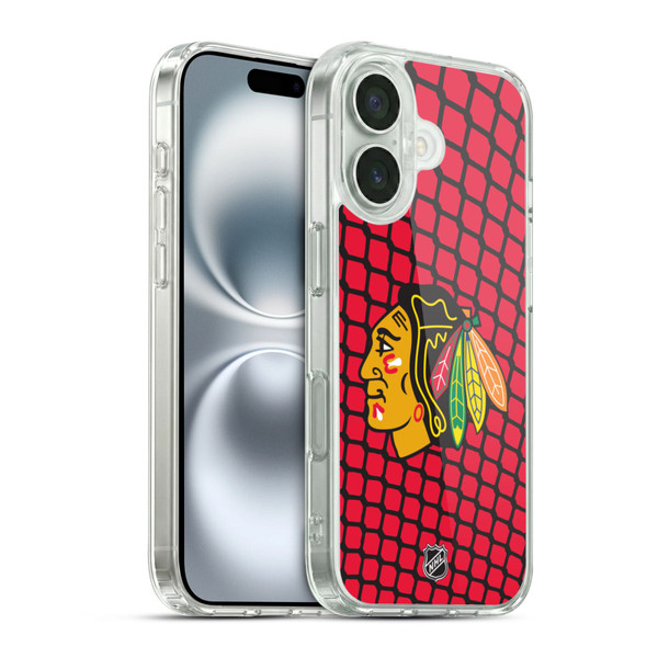 NHL Chicago Blackhawks Net Pattern Soft Gel Case for Apple iPhone 16 & MagSafe