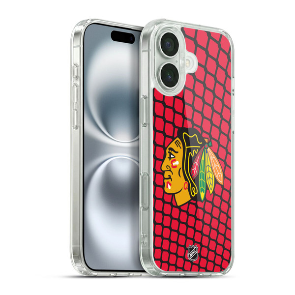NHL Chicago Blackhawks Net Pattern Soft Gel Case for Apple iPhone 16 Plus & MagSafe