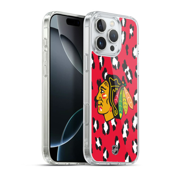 NHL Chicago Blackhawks Leopard Patten Soft Gel Case for Apple iPhone 16 Pro Max & MagSafe