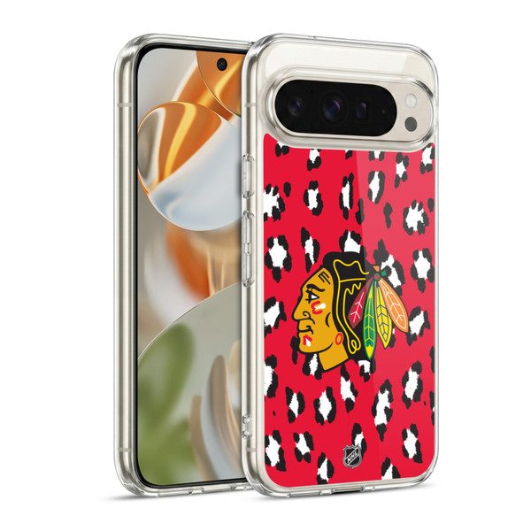 NHL Chicago Blackhawks Leopard Patten Soft Gel Case for Google Pixel 9 / Pixel 9 Pro