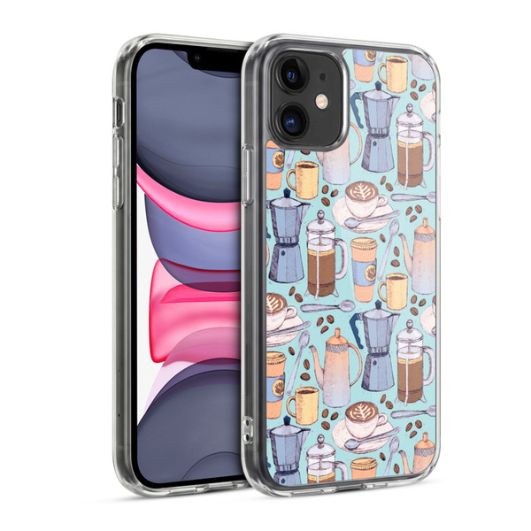 Micklyn Le Feuvre Patterns 2 Coffee Love On Blue Soft Gel Case for Apple iPhone 11