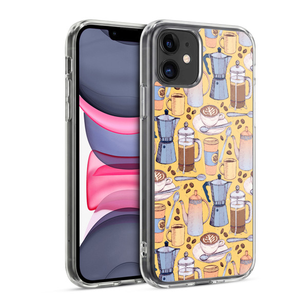 Micklyn Le Feuvre Patterns 2 Coffee Love On Yellow Soft Gel Case for Apple iPhone 11