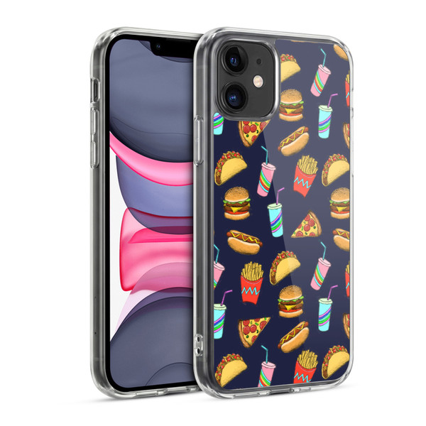 Micklyn Le Feuvre Patterns 2 Fast Food On Navy Soft Gel Case for Apple iPhone 11