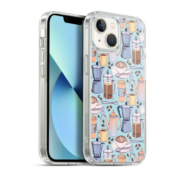 Micklyn Le Feuvre Patterns 2 Coffee Love On Blue Soft Gel Case for Apple iPhone 13