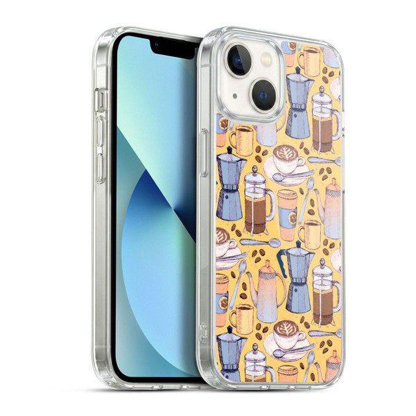 Micklyn Le Feuvre Patterns 2 Coffee Love On Yellow Soft Gel Case for Apple iPhone 13