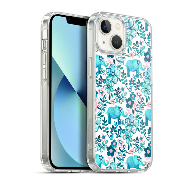 Micklyn Le Feuvre Patterns 2 Dusty Pink White And Teal Elephant Soft Gel Case for Apple iPhone 13