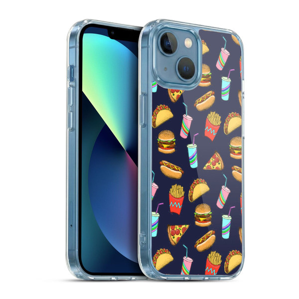 Micklyn Le Feuvre Patterns 2 Fast Food On Navy Soft Gel Case for Apple iPhone 13 Mini & MagSafe