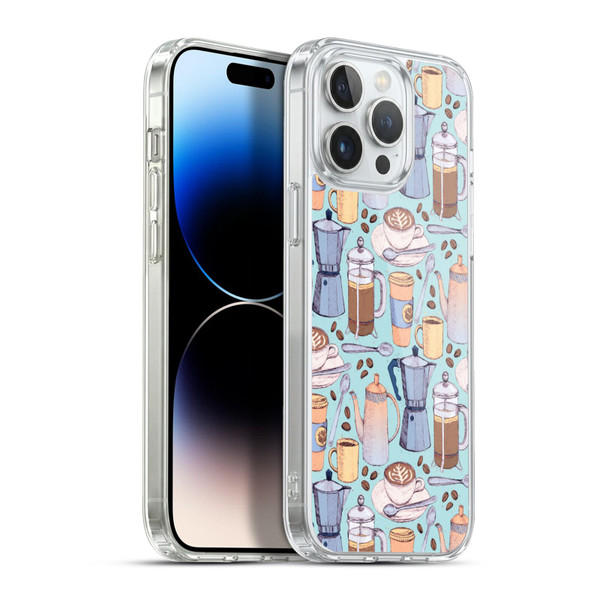 Micklyn Le Feuvre Patterns 2 Coffee Love On Blue Soft Gel Case for Apple iPhone 13 Pro Max & MagSafe