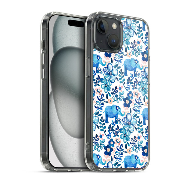 Micklyn Le Feuvre Patterns 2 Watercolour Floral Elephant Soft Gel Case for Apple iPhone 15 Plus & MagSafe