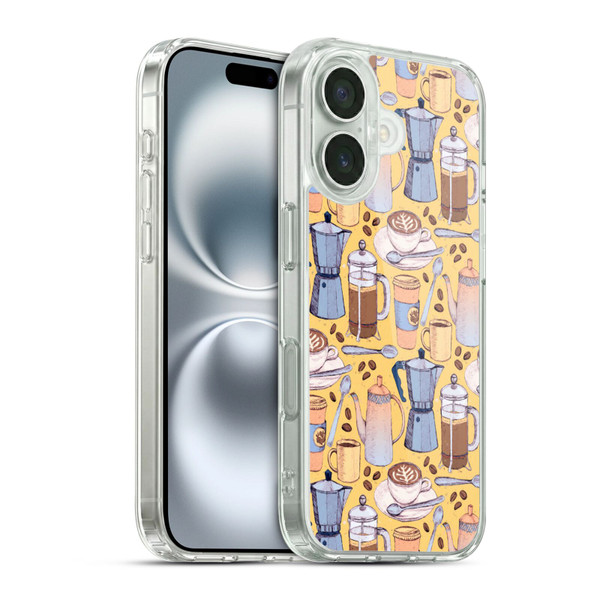 Micklyn Le Feuvre Patterns 2 Coffee Love On Yellow Soft Gel Case for Apple iPhone 16 & MagSafe