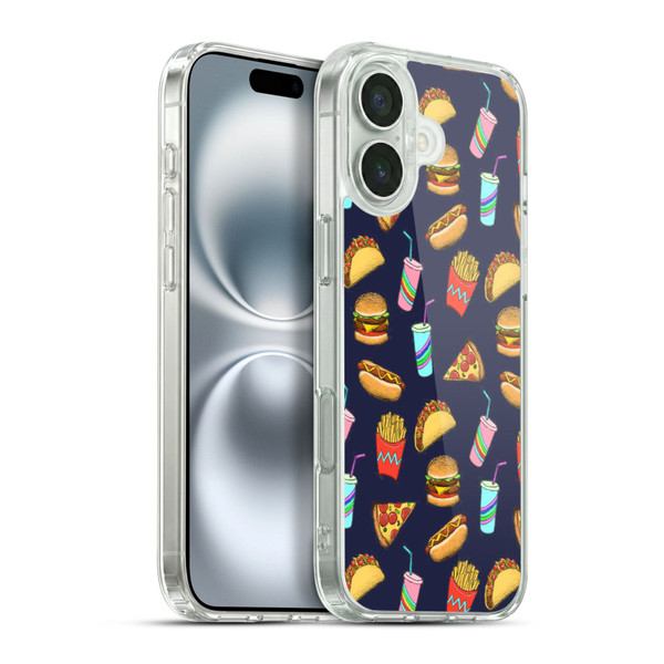 Micklyn Le Feuvre Patterns 2 Fast Food On Navy Soft Gel Case for Apple iPhone 16 Plus & MagSafe